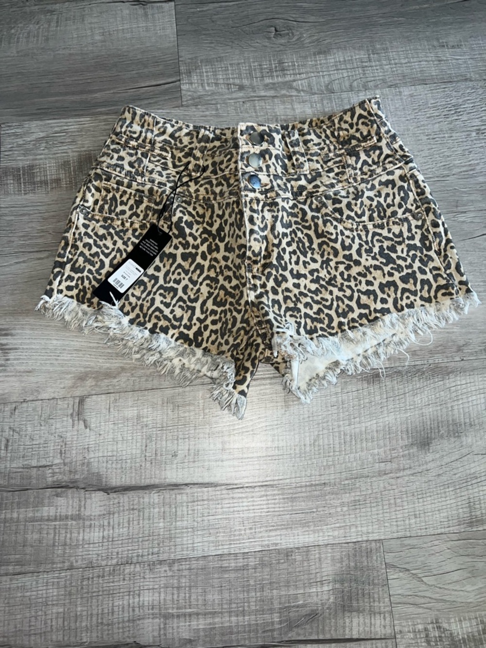 Fashion Nova Leopard Print High-Rise Frayed Hem Shorts - Tan & Black